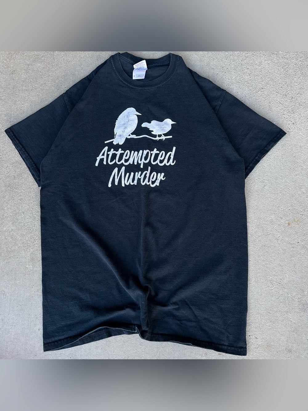 Gildan Attempted Murder Crow Raven Bird Funny Black T-Shirt Size Medium